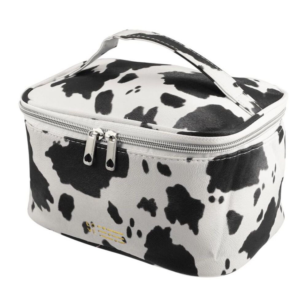 Faux Leather Travel Large Toiletry Makeup Organizer Bag Black White